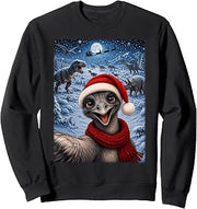 Xmas Dinosaurs Moon Night Starry Themed Emu Bird Christmas Sweatshirt