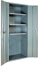 Heavy Duty Welded 14 Gauge Steel Bi-Fold Door Cabinet by Durham – Alloy Steel, Grey, Model 3951-3S-95