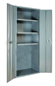 Heavy Duty Welded 14 Gauge Steel Bi-Fold Door Cabinet by Durham – Alloy Steel, Grey, Model 3951-3S-95