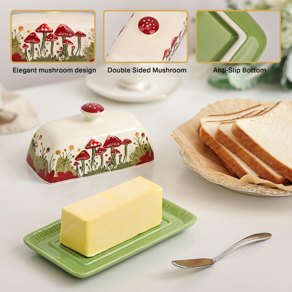 Fungi Fun Mushroom Butter Keeper, Ceramic, White