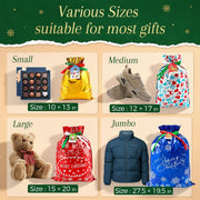 Diamerd Christmas Drawstring Gift Bags, 38 Piece Assorted Sizes, Red Green Blue