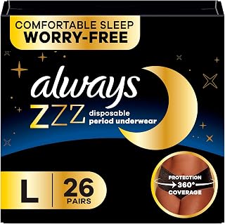 Always ZZZs Disposable Period Underwear, Size L, Absorbs 5X More Than an Ultra Thin Overnight Pad, Comfortable Sleep Worry-Free Nights 26 Count