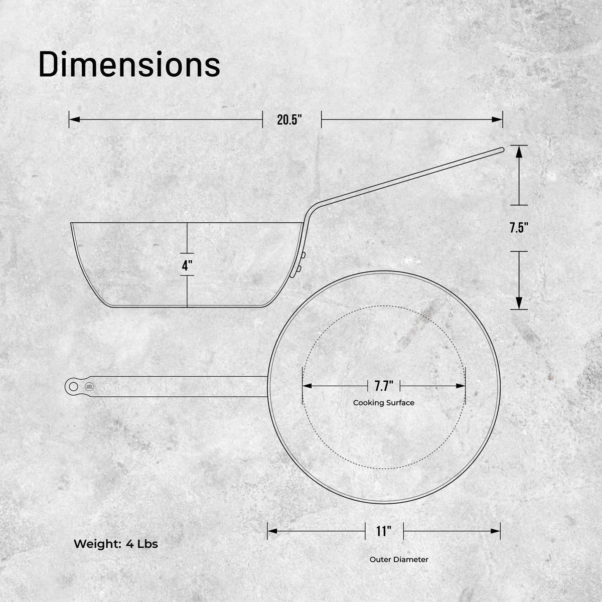 MINERAL B Carbon Steel Country Fry Pan - 11” Diameter by de Buyer – 11", 2.75 liters, Carbon Steel, Gray, Model 561428