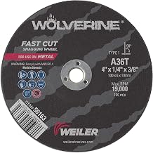 Weiler 56163 4-Inch Cutting Wheel, Wolverine AO Steel/Metal Fast Cutting, Value Snagging, 1/4" A36T Type 1 3/8" Arbor