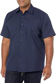 Red Kap Men's Durastripe Work Shirt, Navy/Light Blue Twin Stripe, Short Sleeve X-Large