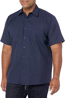 Red Kap Men's Durastripe Work Shirt, Navy/Light Blue Twin Stripe, Short Sleeve X-Large