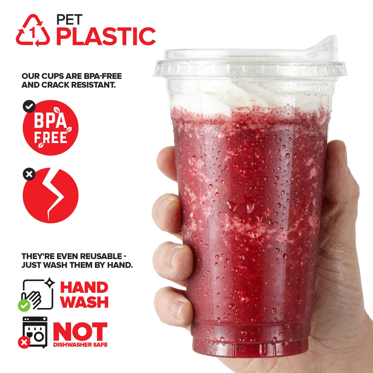 24 oz Clear Plastic Cups with Lids Disposable by Stock Your Home – 2 Pack Pack of 250, 24.0 ounces, Plastic, Clear, Pack of 500