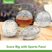 Sports Ice Mold Bundle Set of 4 Golf Ball Football Baseball Shapes Large Craft Ice Cubes for Whiskey Cocktails with Silicone Lids by Tovolo – Set of 4, Model 22042-999