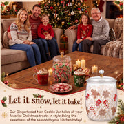 Yetene Gingerbread Man Cookie Jar, 1.06 Gallon Clear Storage Container, Red Green Brown