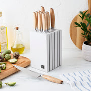 Pakka Wood Handles 13 piece Knife Block Set by HENCKELS – 13-pc, Stainless Steel, Brown, Pack of 13, Model 1034835