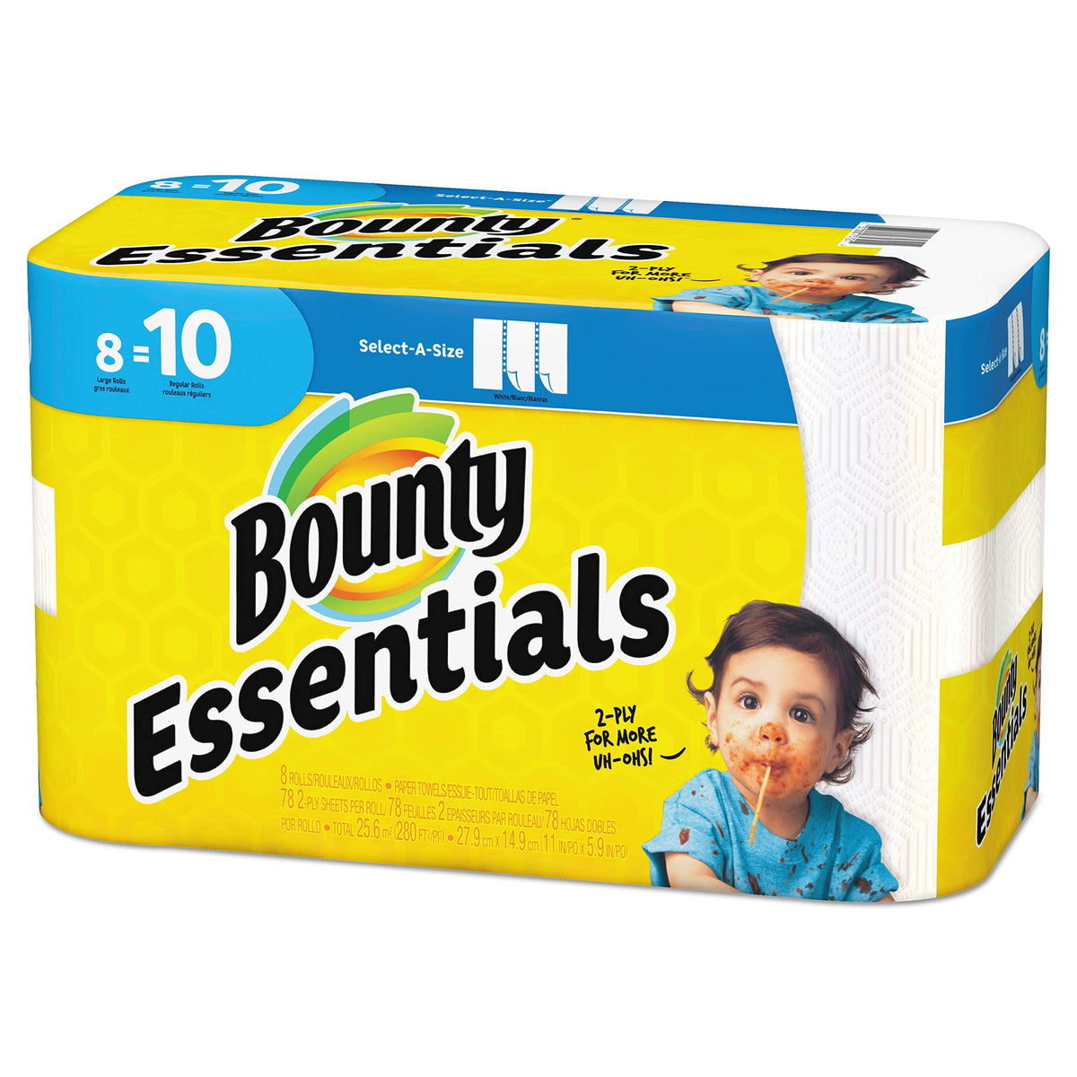 Essentials Select-A-Size Towels by Bounty – 8 Count (Pack of 1), Paper, White, Pack of 624, Model 75721