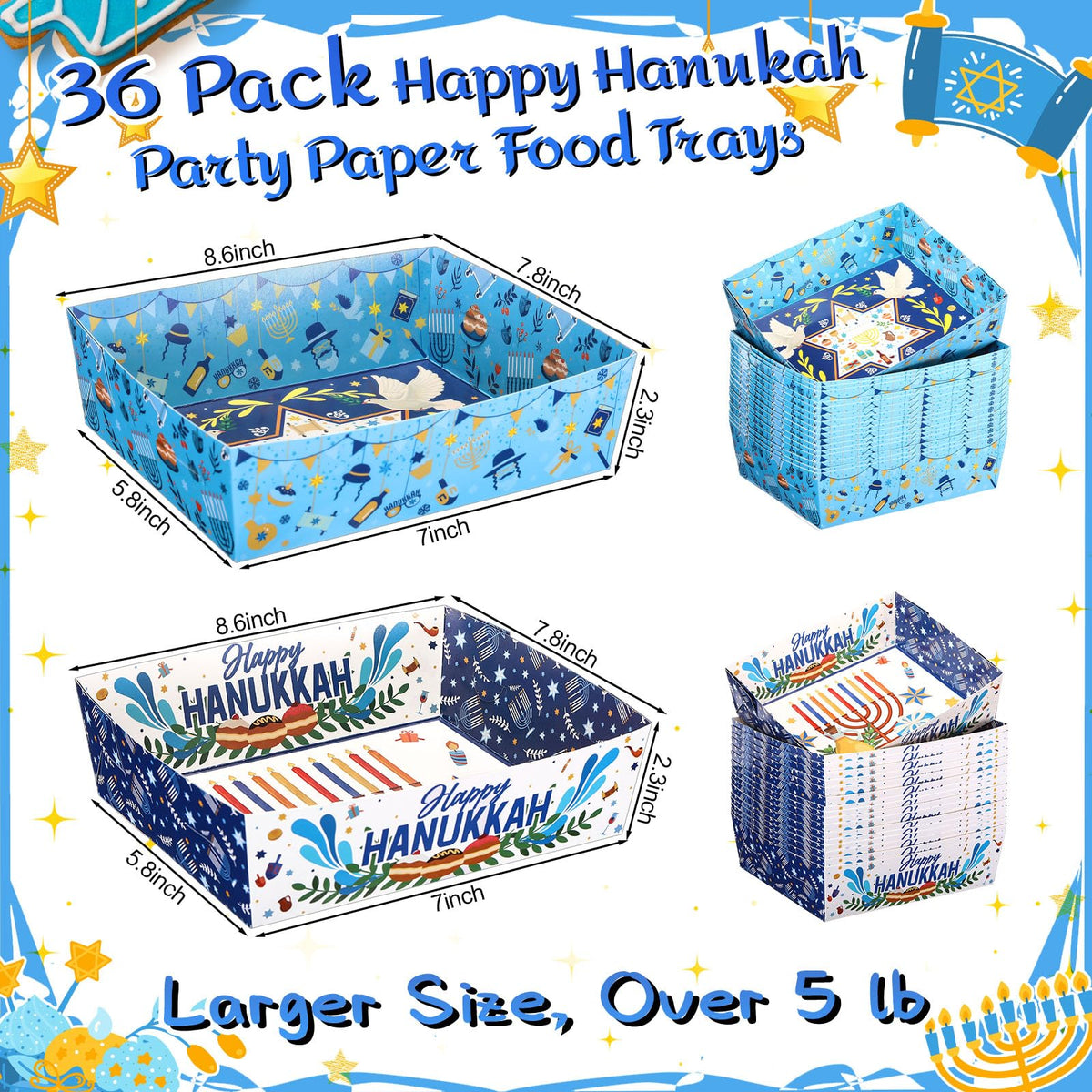 Harloon Hanukkah Serving Trays, Disposable Paper, 36 Count