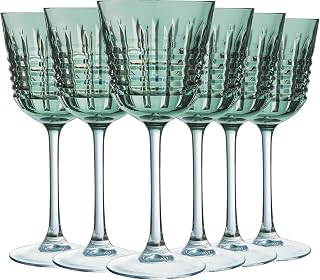 Cristal D'Arques Brume Collection - Set of 6 Wine Glasses with Stemed 25 cl Rendez-Vous Brume Green - Shine, Transparency and High Resistance - Reinforced Packaging