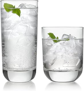 Libbey Polaris Tumbler & Rocks Drinking Glasses Set of 16, Clear Glass Cups