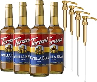 Torani Vanilla Bean Coffee Syrup for Drinks & Desserts, Glass Bottle 4-Pack, Pumps Included, 25.4 Fl Oz Ea