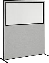 Global Industrial 60-1/4"W x 72" H Freestanding Office Partition Panel with Partial Window, Gray
