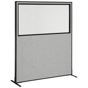 60-1/4"W x 72" H Freestanding Office Partition Panel with Partial Window by Global Industrial – 1.8" x 60.3", Alloy Steel, Gray, Model 694681WFGY