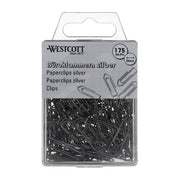 Paper Clips Silver Pack of 175 | Storage Pack Paper Clips 26 mm | Practical Plastic Box | Galvanised | File Clips for Office and Household by Westcott – Metal, Model E-10640 00