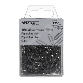 Paper Clips Silver Pack of 175 | Storage Pack Paper Clips 26 mm | Practical Plastic Box | Galvanised | File Clips for Office and Household by Westcott – Metal, Model E-10640 00