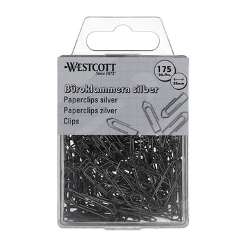 Paper Clips Silver Pack of 175 | Storage Pack Paper Clips 26 mm | Practical Plastic Box | Galvanised | File Clips for Office and Household by Westcott – Metal, Model E-10640 00