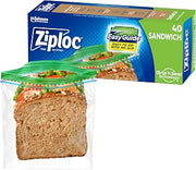 Ziploc Sandwich and Snack Bags with EasyGuide Texture, Plastic Storage Bags with Grip 'n Seal Technology, 40 Bags Total