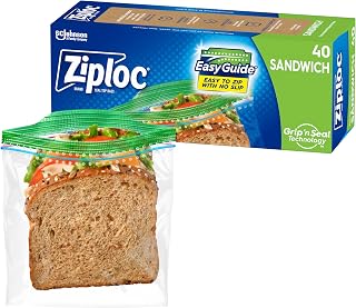 Ziploc Sandwich and Snack Bags with EasyGuide Texture, Plastic Storage Bags with Grip 'n Seal Technology, 40 Bags Total