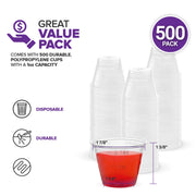 1 oz Disposable Medicine Cups (500 Count) - Clear Plastic Measuring Cups - Embossed Medicine Cups for Pills by Stock Your Home – 1 3/8 x 1 1/8 x 1 7/8 inches, 1.0 ounces