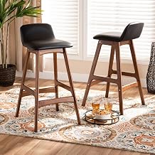 Darrin MID-Century Modern Black Faux Leather and Walnut Brown Finished Wood 2-PIECE BAR
