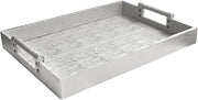 American Atelier Leather Rectangle Serving Tray with Handles-Silver Large