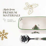 Spode Christmas Tree Cranberry Server with Spoon, Porcelain, Multicolor