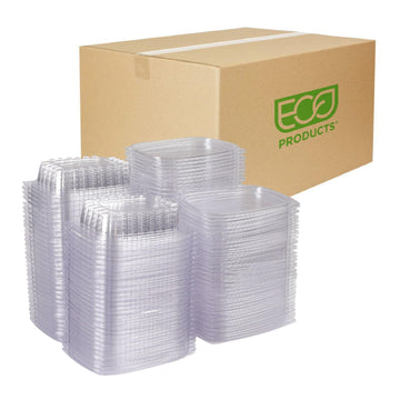Compostable 8oz Clear Rectangular Deli Containers With Lids by ECO PRODUCTS – 8oz, 8 ounces, PLA Plastic, Clear, Pack of 300