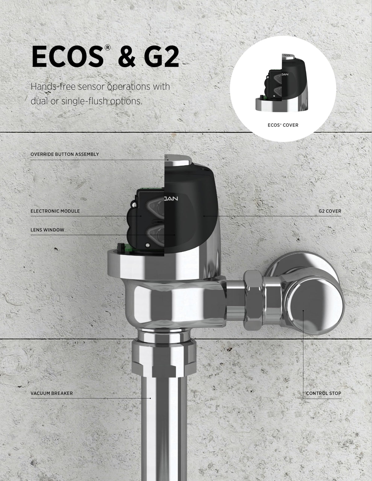 G2 Optima Plus 8111 Sensor Water Closet Flushometer by Sloan – 1.6 GPF, Brass, Chrome, Model 193110