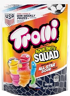 Trolli Sour Brite Squad Gummy Candy, Sour Gummy Worms Summer Candy, Resealable Bag, 12.3 oz