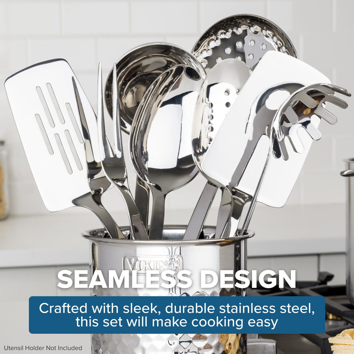 Viking Stainless Steel Utensil Set, 8 Piece Kitchen Tools, Silver