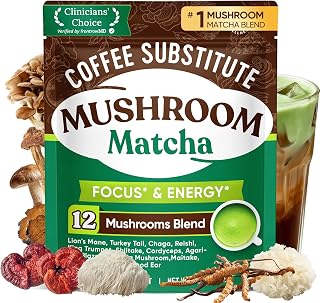 Venture Pal Mushroom Matcha Powder – 13 Superfood Mushroom Coffee Alternative with Ceremonial Grade Matcha Powder, 1.5B Probiotics for Focus, Energy & Digestion