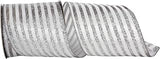 Reliant Ribbon Vertical Glitter Bling Stripes Wired Edge, White/Silver, 4 Inch, 10 Yards