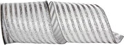 Reliant Ribbon Vertical Glitter Bling Stripes Wired Edge, White/Silver, 4 Inch, 10 Yards