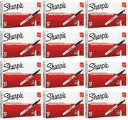 Sharpie 32701 Retractable Permanent Markers, Fine Point, Black, 144 Count (12 Boxes of 12 Markers each Box)