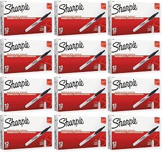 Sharpie 32701 Retractable Permanent Markers, Fine Point, Black, 144 Count (12 Boxes of 12 Markers each Box)