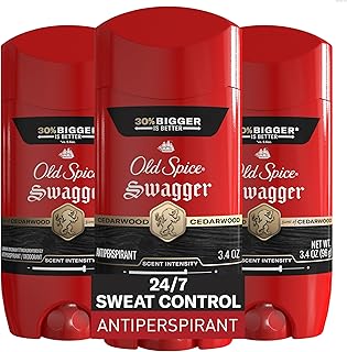 Old Spice Antiperspirant Deodorant for Men, 24/7 Sweat & Odor Protection, 24/7 Lasting Freshness, Invisible Solid, Swagger with Cedarwood Scent, 3.4 oz (Pack of 3)
