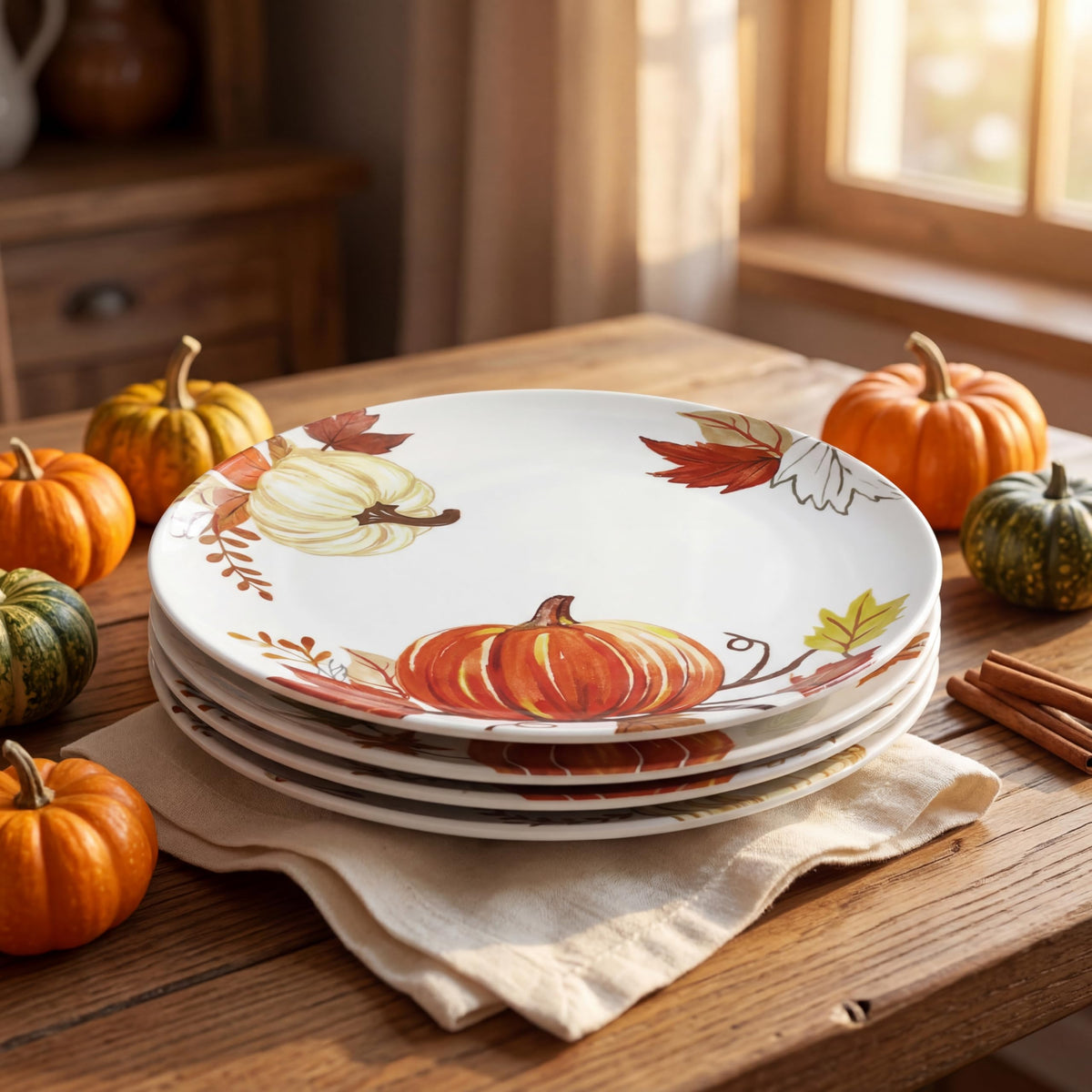 Webbylee Melamine Dinner Plates, 10 Inch Set of 4, Pumpkin Design
