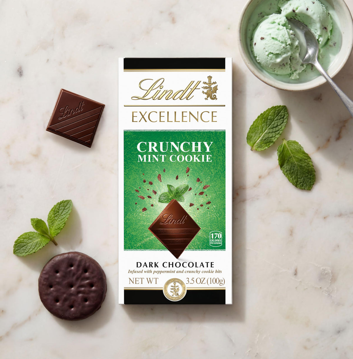 EXCELLENCE Mint Cookie Dark Chocolate Candy Bar by Lindt – Full Size