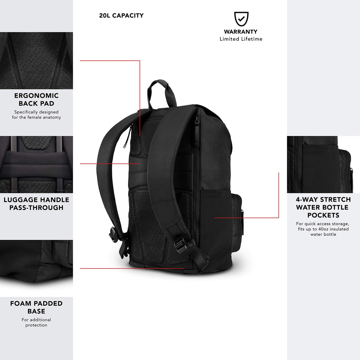 2020 XIX Women's Backpack (Carbon) by OGIO – 20 Litre Capacity, Nylon, Carbon, Model 5920030OG
