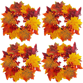 Winlyn Artificial Maple Leaf Candle Rings, 11 Inch Diameter, Set of 4