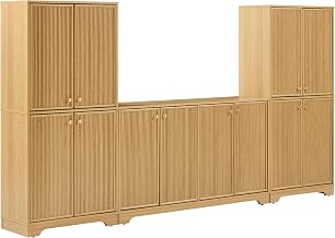 Crosley Furniture Naomi 3-Piece Modern Reeded Sideboard Buffet Storage Cabinet Entertainment Center, Credenza, White Oak