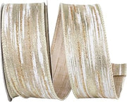 Reliant Ribbon Ribbon - Birch Bark Metallic Linen Wired Edge, Ivory/Silver, 1-1/2 Inch, 10 Yards