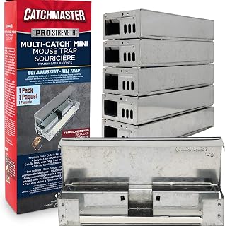 Catchmaster Multi-Catch Mini Mouse Trap 6-Pack, Humane Mouse Traps Indoor for Home, Includes Replaceable Glue Board, Live Catch Pest Control for Garage & Shed