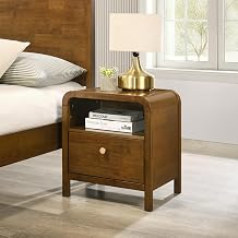 Roundhill Furniture Eldren Wood Nightstand with Solid Rubberwood Frame, Walnut Finish