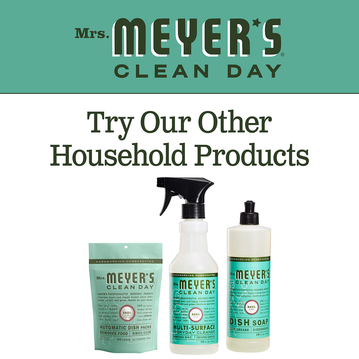 Mrs. MEYER'S 16 Fl Oz (Pack of 2) / Basil / A340 Dish Soap