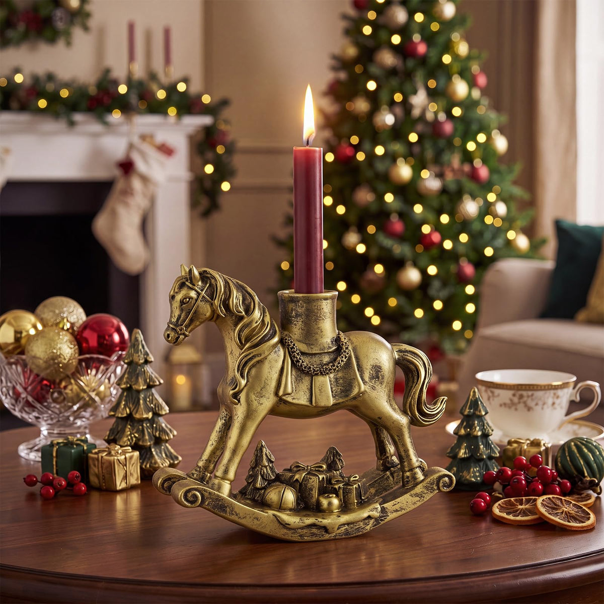 Meanplan Rocking Horse Candle Holder, 7.2 Inch, Antique Gold